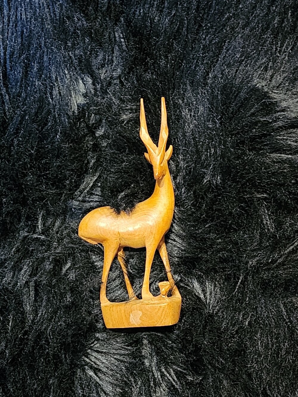 Hand-Carved Antelope Wood Sculpture - Natural Brown Home Art